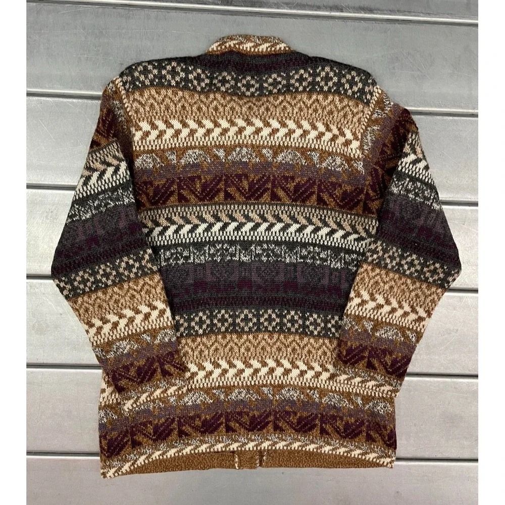 Leo‎ Peressi Alpaca Cardigan Sweater Womens Medium Brown Fair Isle Knit Button